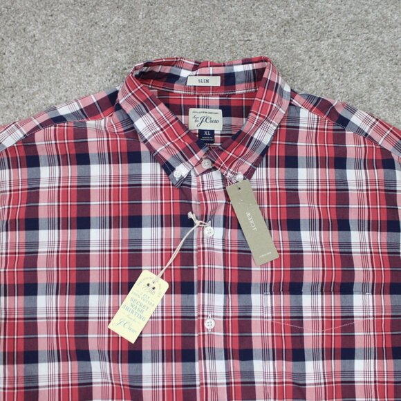 J Crew Shirt NWT Mens XL Red/Blue/White 2 Ply Cotton Secret Wash Slim Fit L/S - Picture 5 of 14